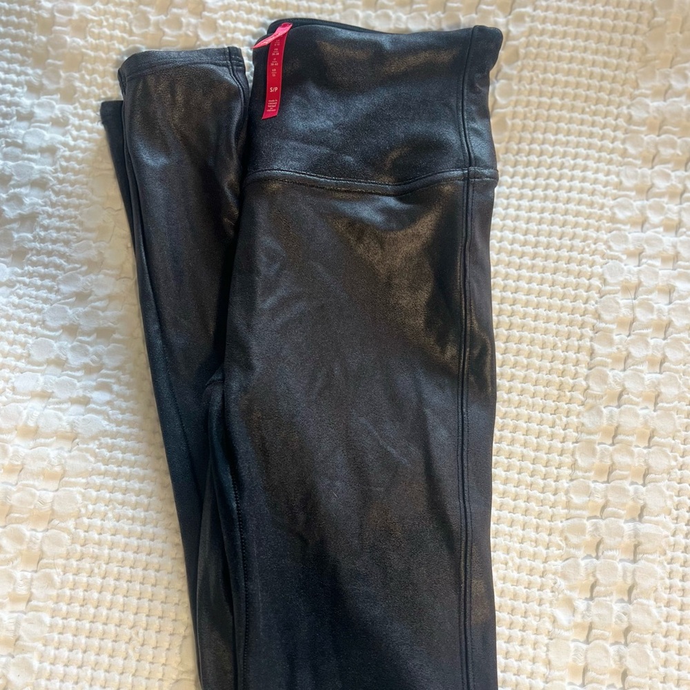 Spank faux black leather leggings. Small